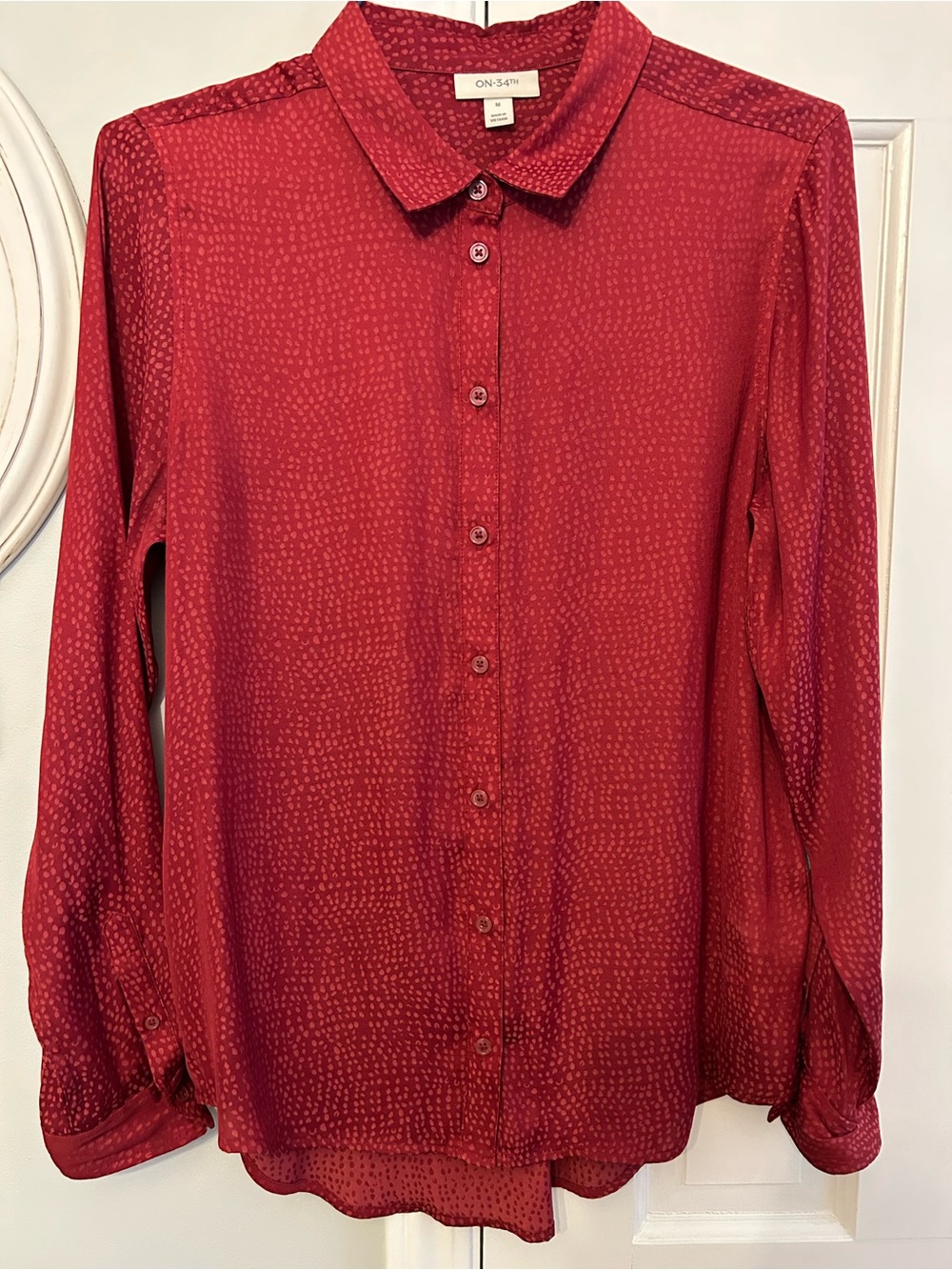 Red Button-Front Long Sleeve Blouse